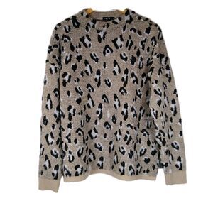 TRIBAL Leopard Print Sweater Mock Neck Pullover Long Sleeve Soft 3D Texture‎ XL